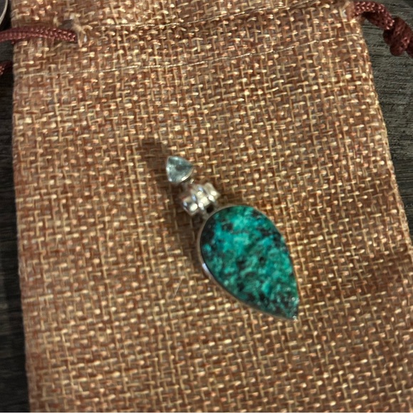 Chrysocolla Dioptase and Topaz .925 Pendant - Picture 3 of 4